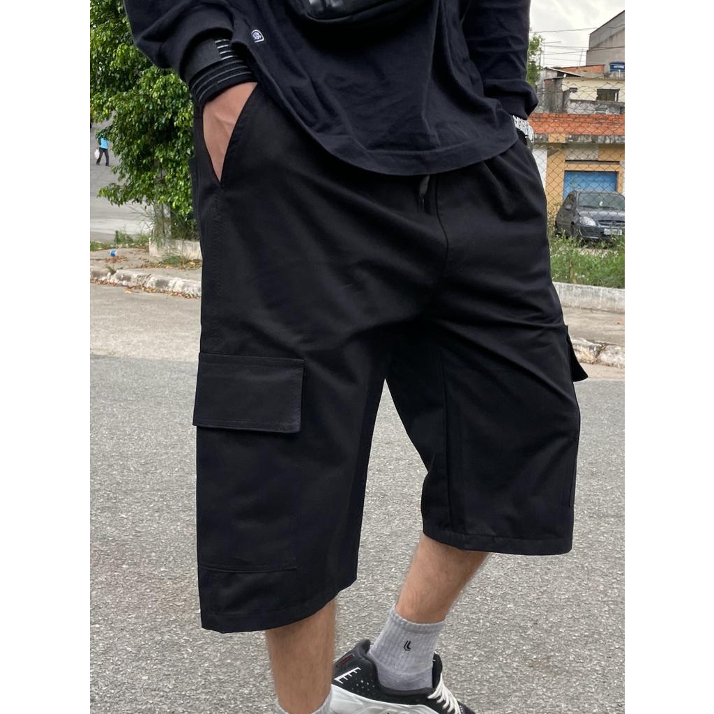 Bermuda Cargo Larga Masculina Streetwear Oversized 5 Bolsos Várias ...