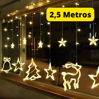 Cortina de Led Luz Neon 2,5m Decoração de Natal 120 Luzes Amarela