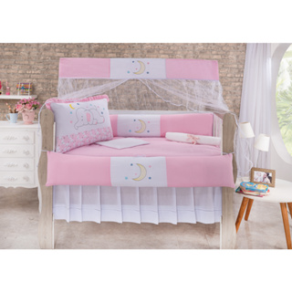 Kit Berço Lua Nova Rosa Naninha Menina 10 Peças Americano Especial Qualidade Aconchego Seguro 100% Malha