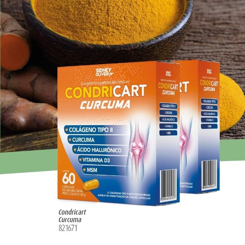 COLÁGENO TIPO II + CURCUMA + ÁCIDO HIALURÔNICO + VITAMINA D3 + MSM  CONDRICART CÚRCUMA 60 CÁPSULAS SIDNEY OLIVEIRA - Ultrafarma