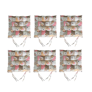 Kit 06 Peças - Almofada Assento Para Cadeira Futon Oxford Estampado Com Amarril