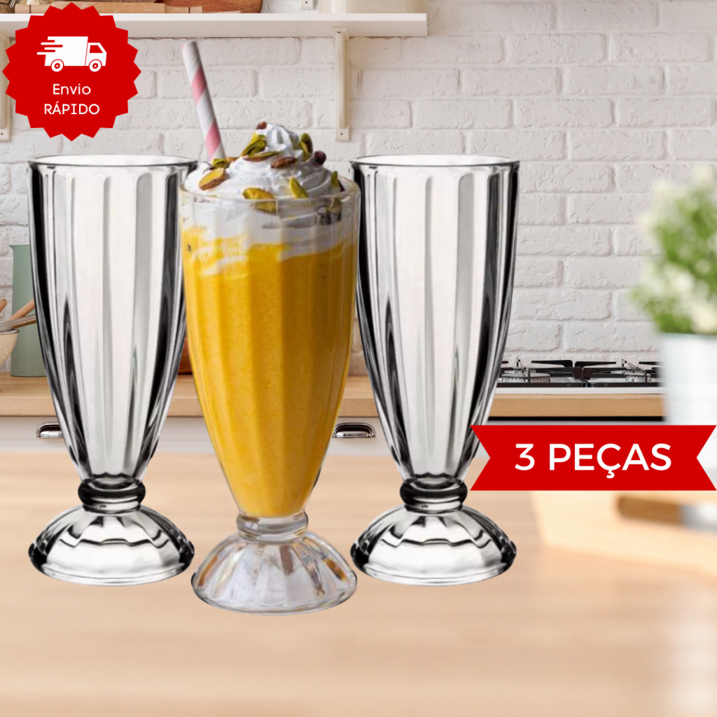 Kit Jogo 2 Taças 300ml Paras Sobremesa Sorvete e Milk Shake em