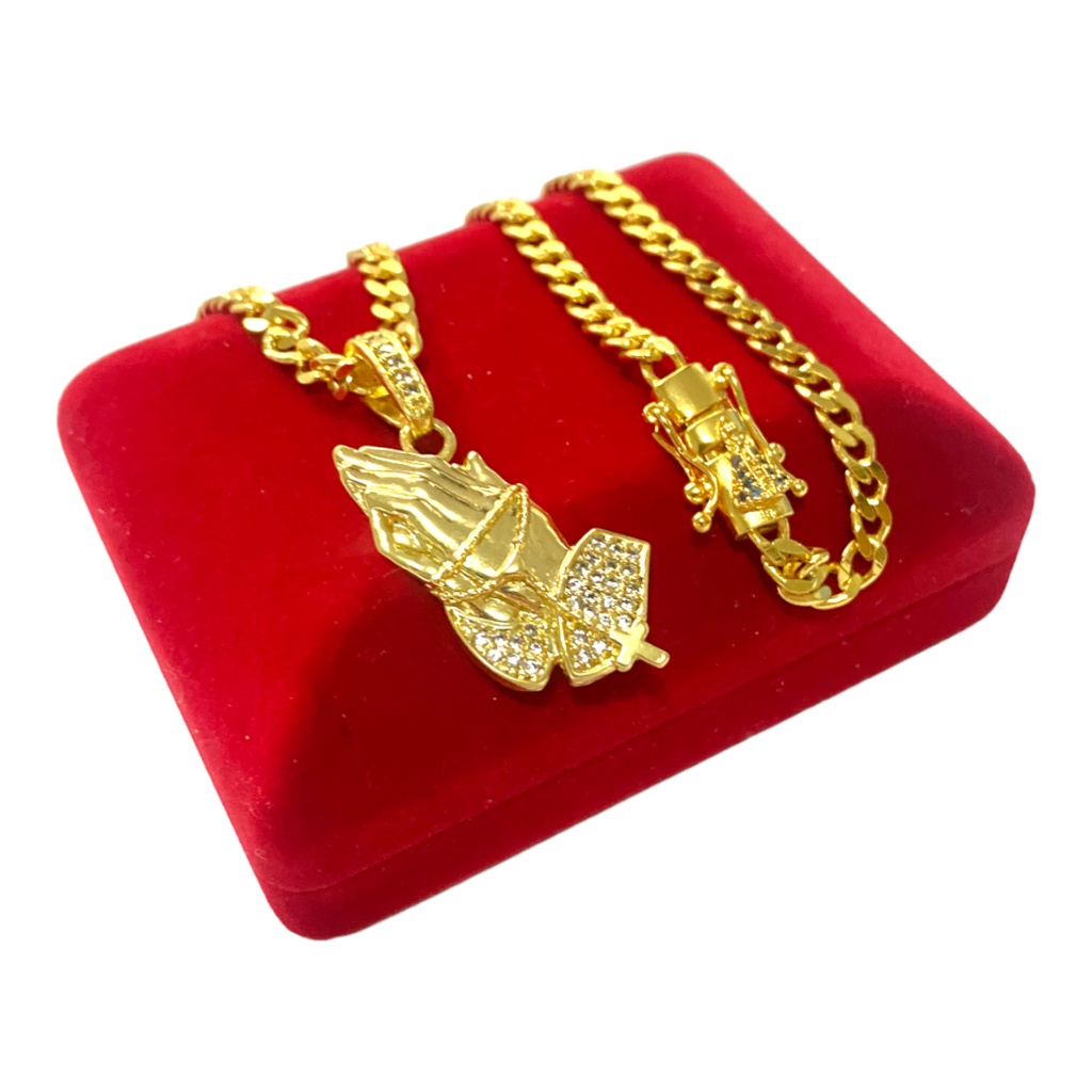 CORRENTE GRUMET 4MM - MÃO ORAÇÃO COM ZIRCÔNIA - BANHO DE OURO 18K ...