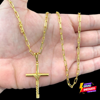 Corrente Masculina Cordão Cadeado de 3mm com Liga de Moeda Antiga Banhado a ouro 18k