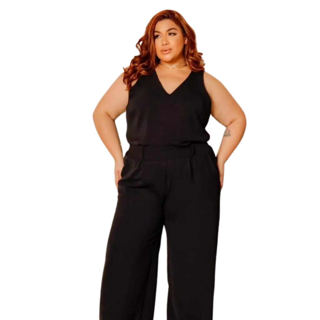 Conjunto calça e blusa chique Plus Size até g3 Ref 155