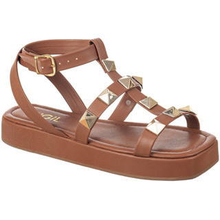 Sandalia Feminina Flatform Rasteira Com Pirâmides ABS Detalhe Metalizada Confortável Papete Original Promoção Gigil