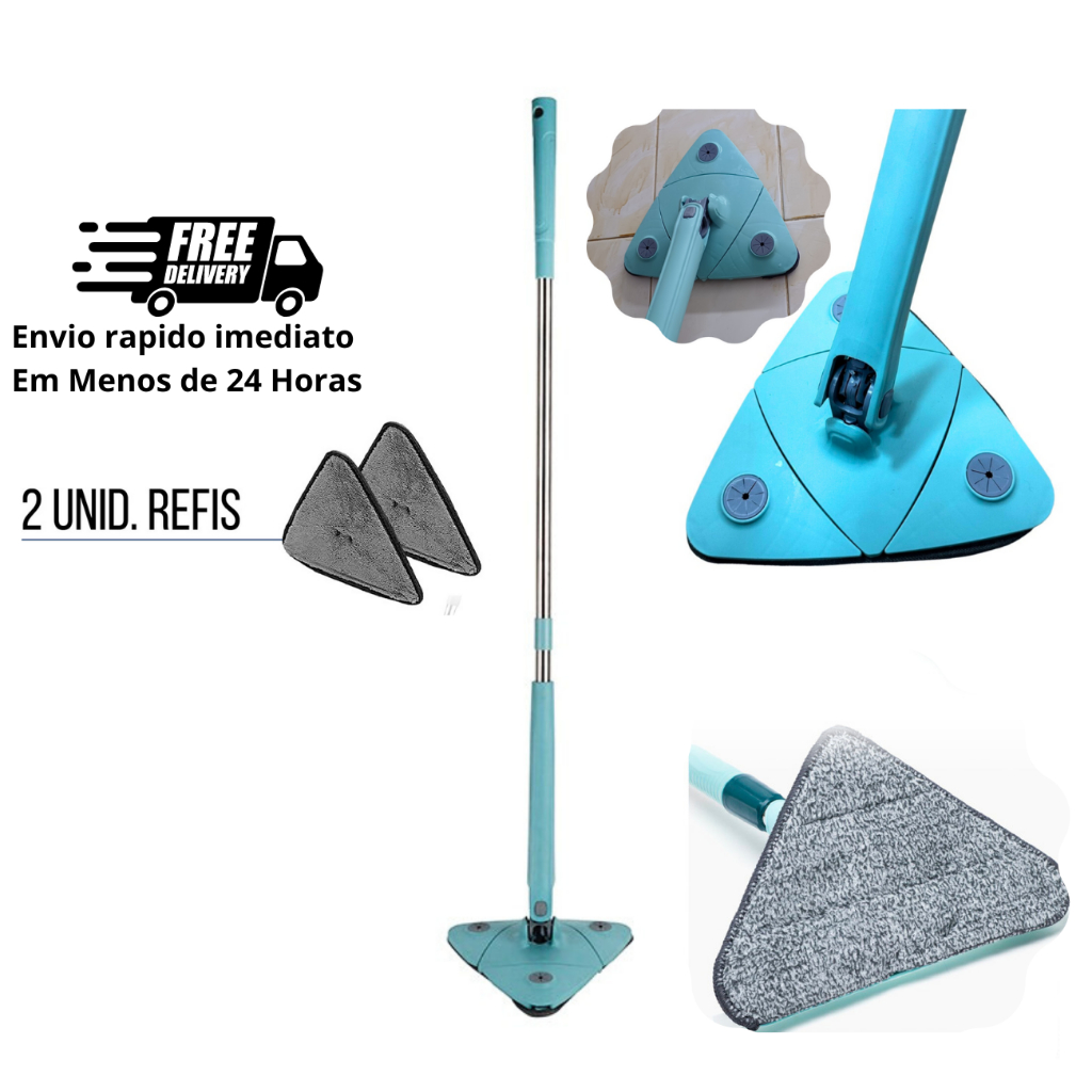 Limpador e Esfregão Triangular Mop Ajustável Giratório Vortex 360° + 2  Refil – Minha loja