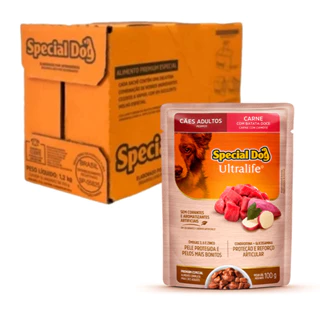 Caixa 12un Ração Úmida Special Dog Sachê Cães Adultos Carne 100g em Oferta na Shopee