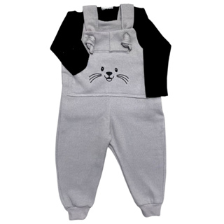 Jardineira bebe masculina moletom com a blusa Lisa P M G