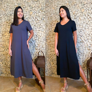 Vestido Feminino Midi Viscolycra Soltinho Manga Tendência Verão