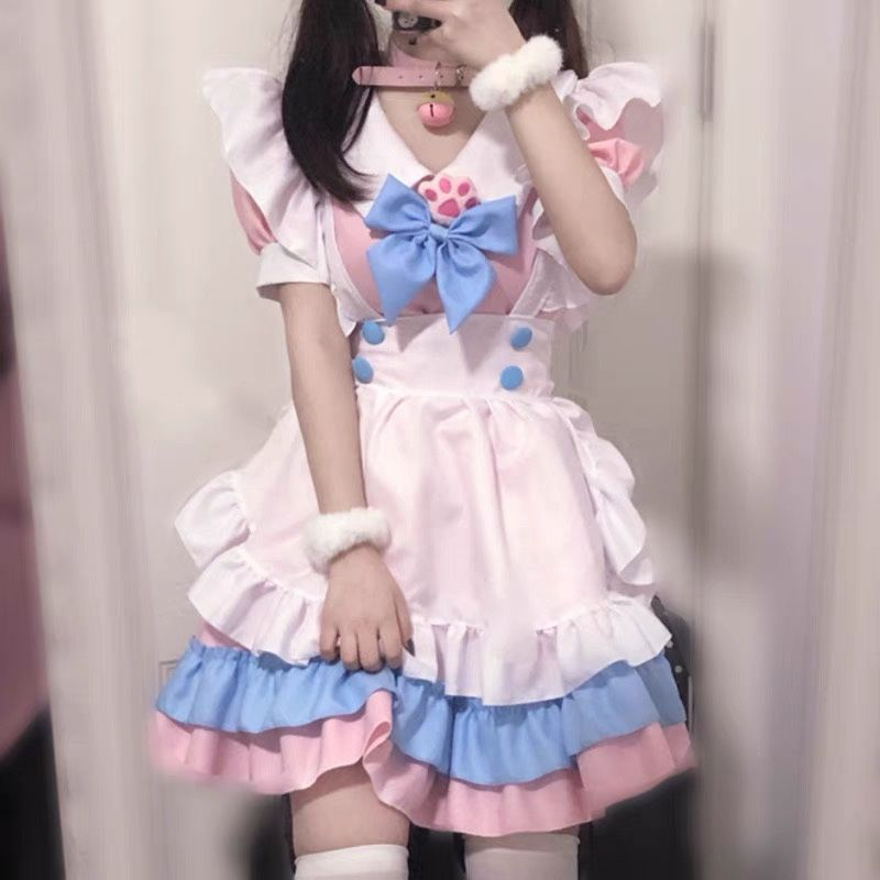 Cosplay Maid completo Kawaii gatinho neko otome costume fofo vestido amorzinha fofinha laço delicada Lingerie fairy boneca candy lolita aesthetic pin up pastel fada princesinha rosa romântico japonesa loli coquette gyaru kpop preppy tule babado colegial