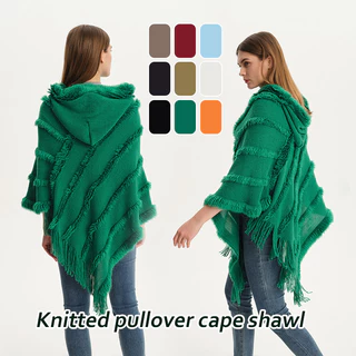 Xale Poncho Feminino Com Touca Conforto e Versatilidade Tricô Crochê Cashmere Cardigâns