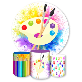 Capa de Painel Redondo + 3 Capas de Cilindro Sublimados Tema Cores