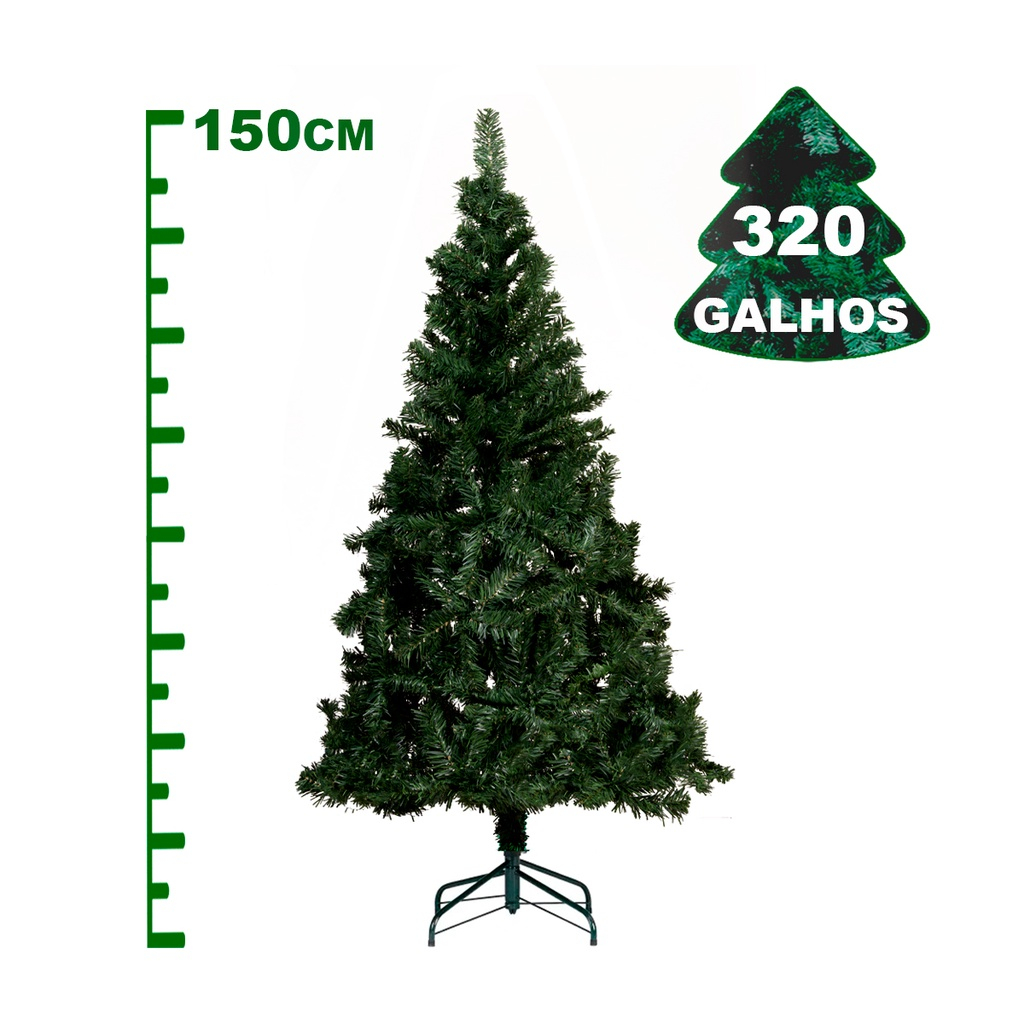Árvore De Natal 150cm Premium Pé de Ferro Com 320 Galhos Verde