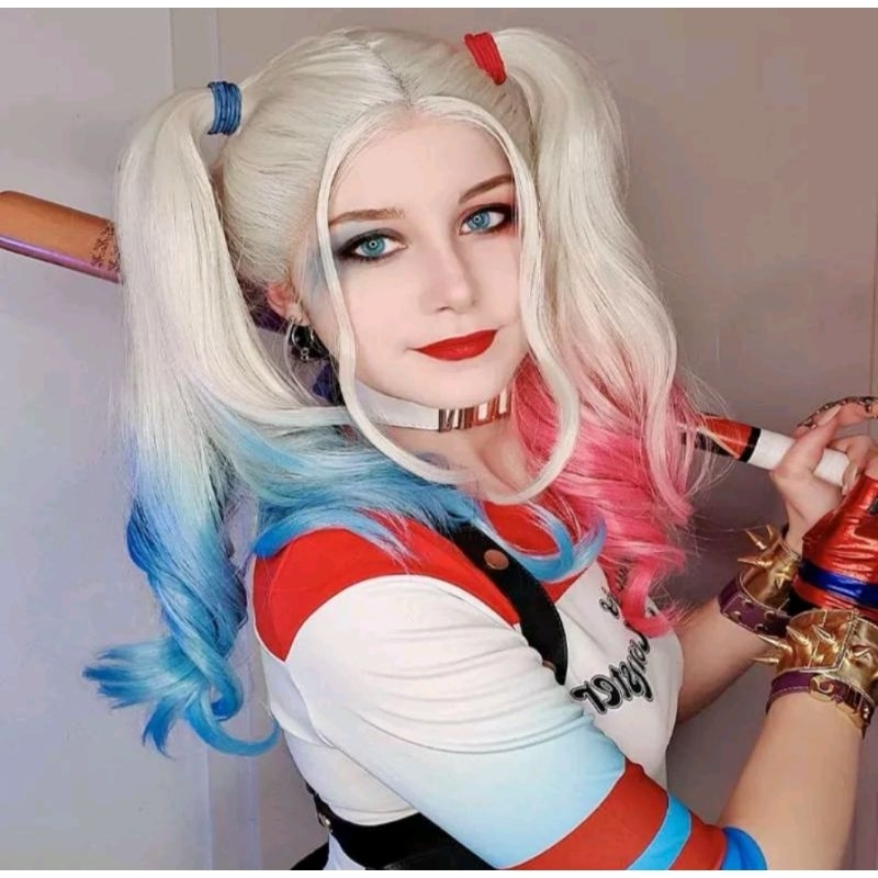 Vestido Harley Quinn Arlequina Xadrez Aves de Rapina Fantasia Cosplay Luxo