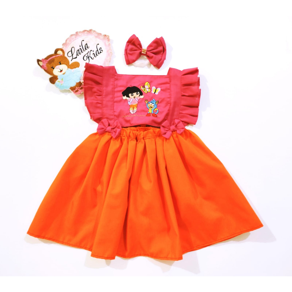 Jardineira Body Romper Infantil Fantasia Dora Aventureira