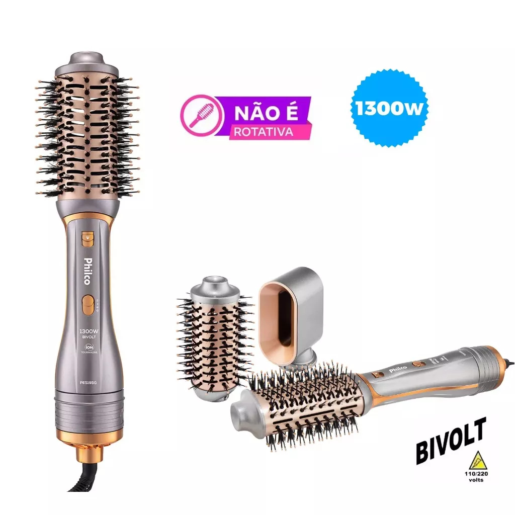 Escova Secadora Philco Pes19sg 3 Acessórios 1300w Bivolt