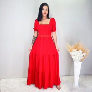 Vestido Longo Luxo manga curto e renda na cintura0646