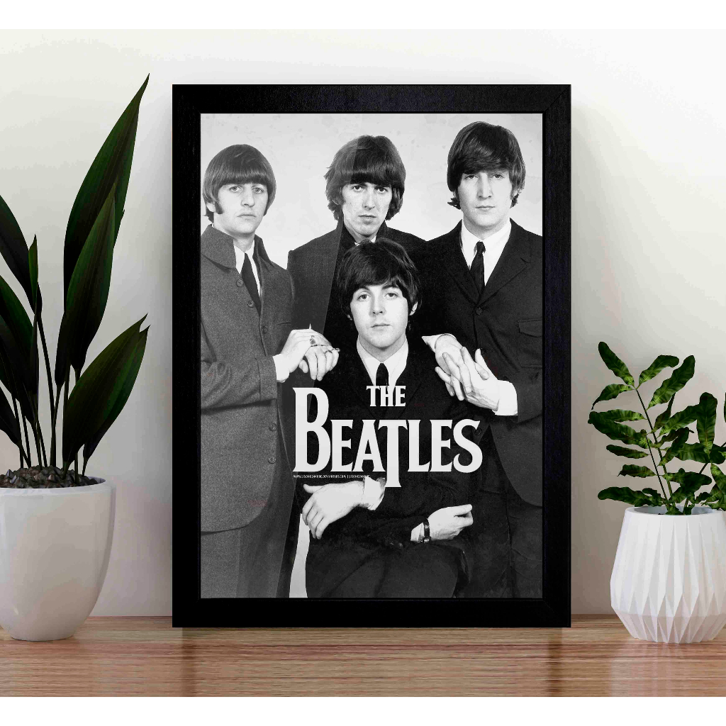 Quadro The Beatles Bandas de Rock com moldura A3 e Acrílico Na