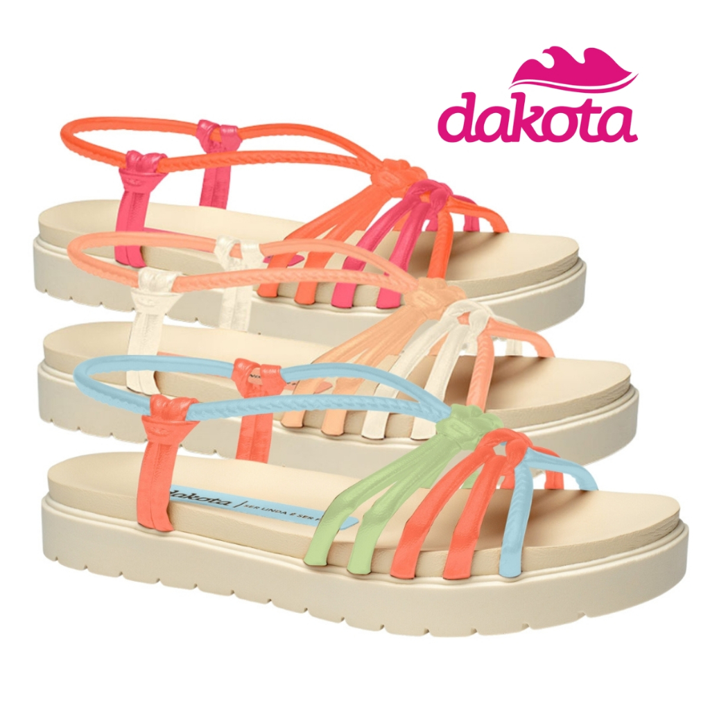 Sandalia Rasteira Dakota Original Feminina Flatform Rasteirinha Casual Tiras Coloridas Sandalia Calce Facil Conforto Dia A Dia