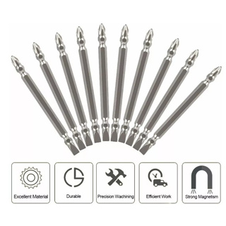 Jogo de Bits Longo Fenda e Philips Kit com 10 Peças ponteira para parafusadeira ferramentas phillips e fenda