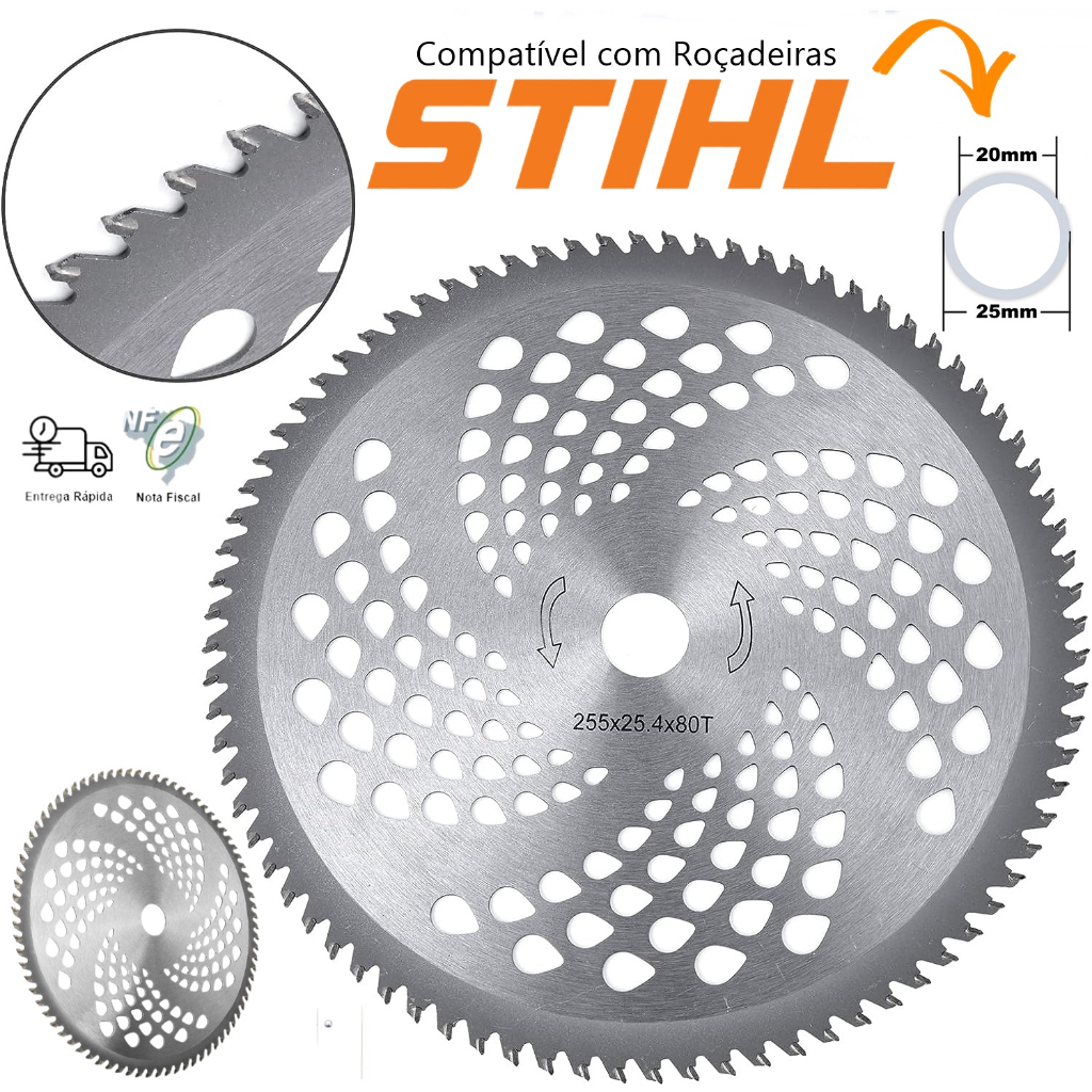 Lâmina Disco Serra 80 Dentes Para Roçadeira Stihl Fs55 Fs80 Fs85