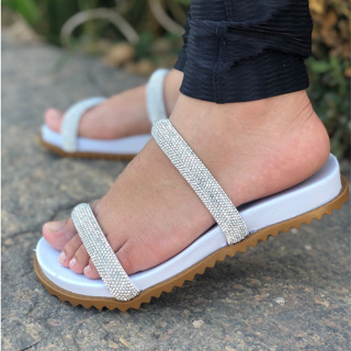 Sandalia Papete Birken Feminina Chinelo 2 TIRAS  Confortavel Brilho Rasteirinha PROMOÇÃO