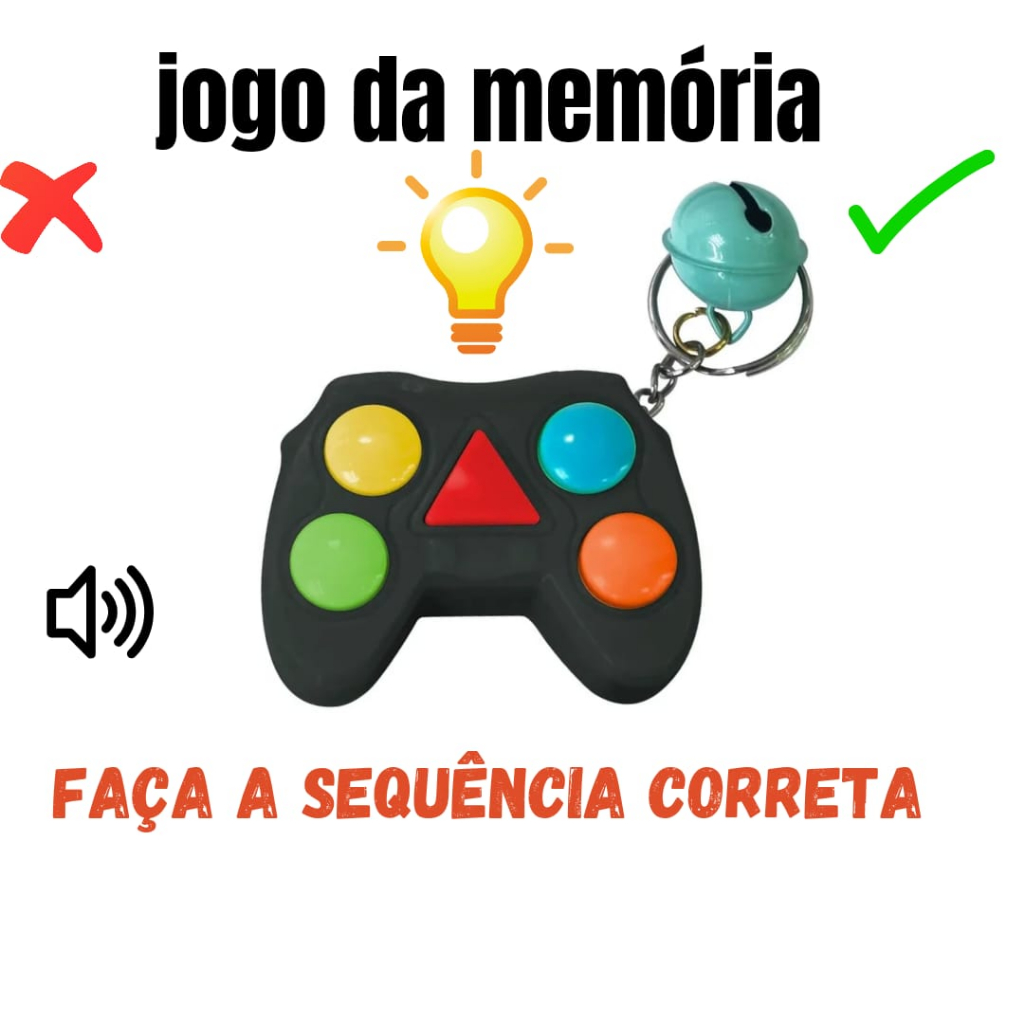 Mini jogo da memoria com chaveiro joystick e guizo colors a