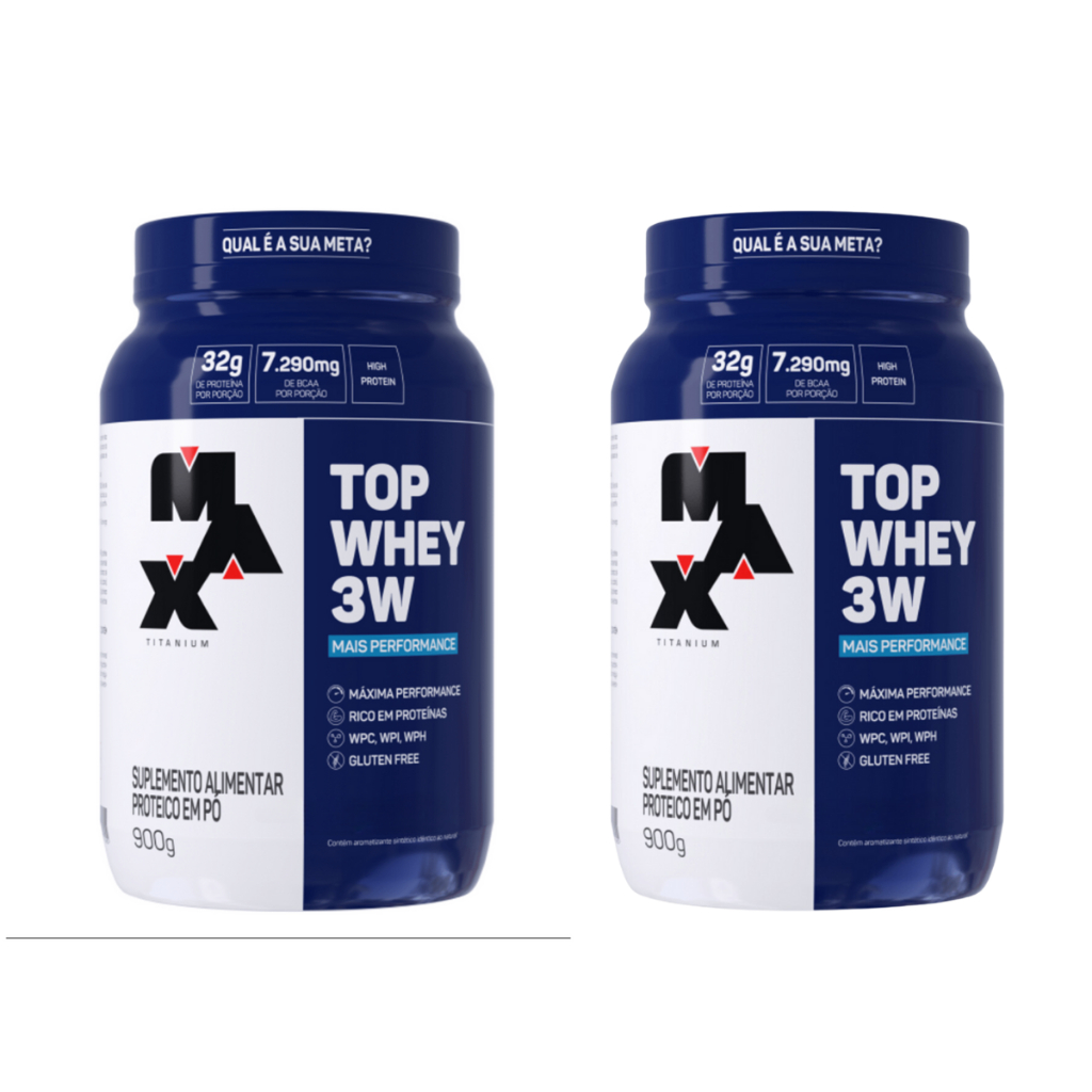 Kit 2x Whey Protein Top Whey 3w Mais Performance 900g Max Titanium