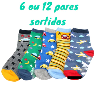 Kit 12 Pares de Meias Infantil de 0 meses ate 8 anos ,Com Antiderrapante, Menino Menina Qualidade Premium Coloridas Criança.