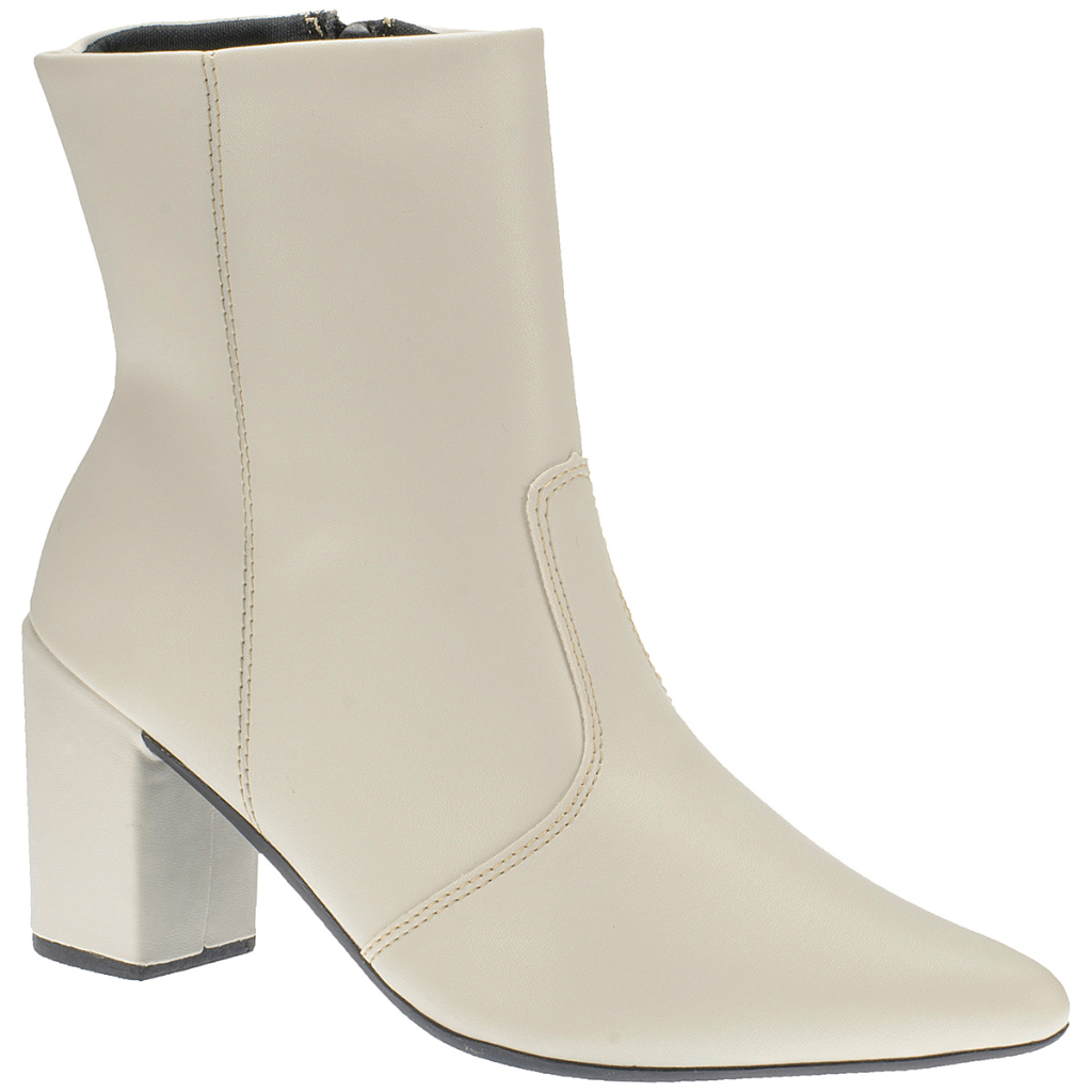 Bota Texana Feminino Coturno Cano Curto Country Bico Fino Off White / Preto