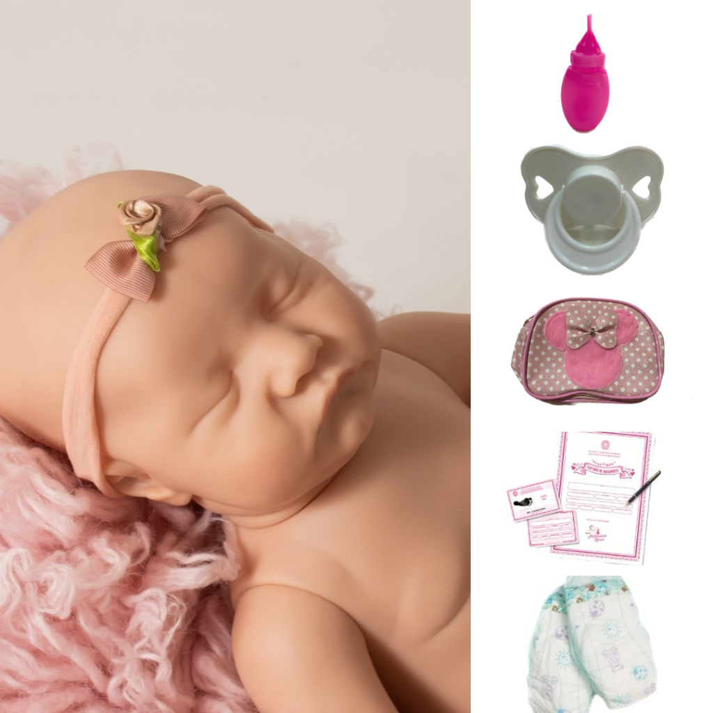 Boneca bebe reborn recem nascida menina com vários itens,boneca bebe reborn  silicone realista bonecas fofas e realistas feitas à mão 3D realista alta