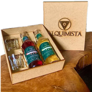 Kit Presente Alquimista - 2 Cachaças, 2 copos shots, Estojo Personalizado
