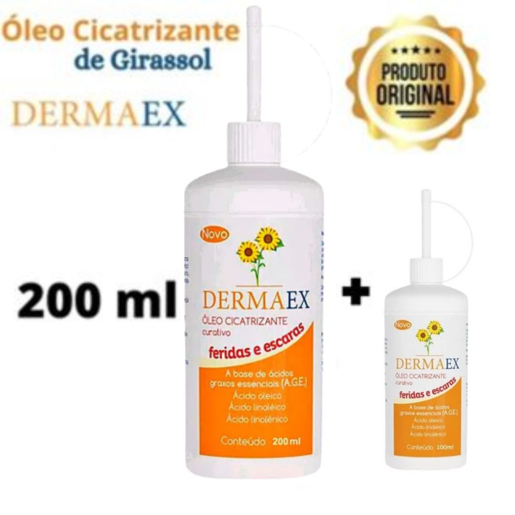 Óleo de Girassol Cicatrizante Tratamento De Feridas 200ml Dermaex E 100 ...