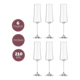 Jogo 6 Taças De Champanhe Cristal Bohemia Xtra 210ml Luxo Cristalex