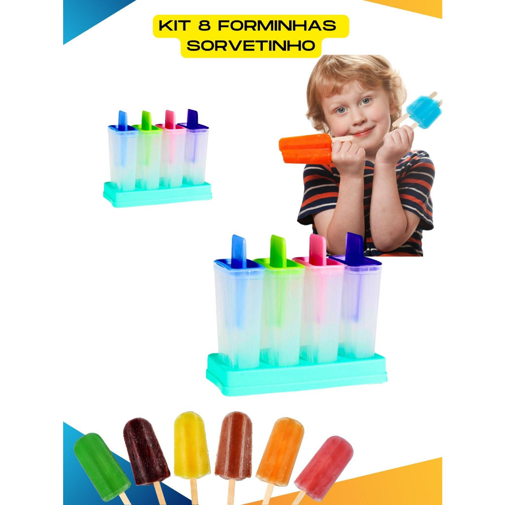 Forma Picole Kit 2 Unidades Com 8 Potes De 50 Ml B Sorvetinho Vários  Sabores Picoleteria Para Diversão Das Crianças no Verão