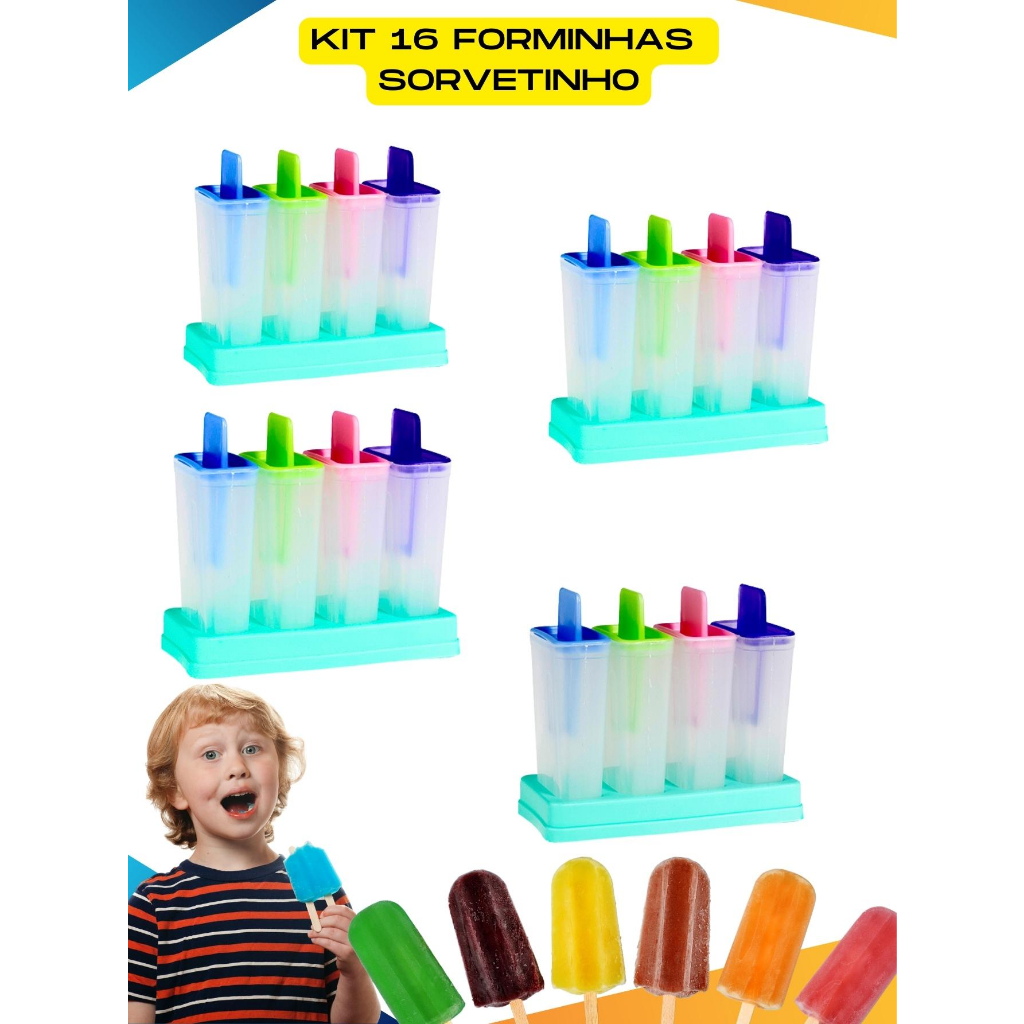 Forma Picole Kit 2 Unidades Com 8 Potes De 50 Ml B Sorvetinho Vários  Sabores Picoleteria Para Diversão Das Crianças no Verão