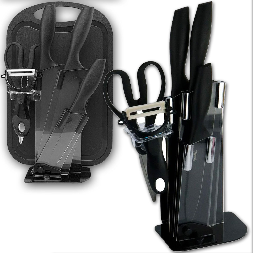 Jogo De Facas Cozinha Gourmet 7 Peças Suporte Premium Preto