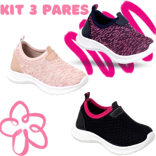 Kit 3 Pares - Tênis Infantil Feminino Menina Volta as Aulas