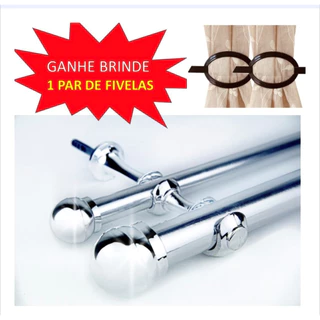 CONJUNTO Varão Duplo 3,00 MTS 19/28 mm Para Cortina em ALUMINIO INOX cromado prata porta janela sala