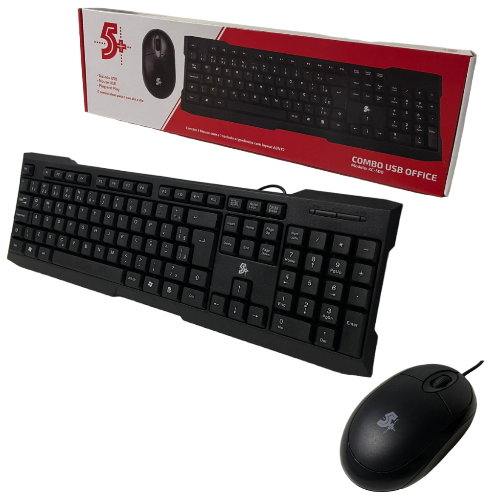 Kit Teclado e Mouse Usb Office 1000 Dpi 5+