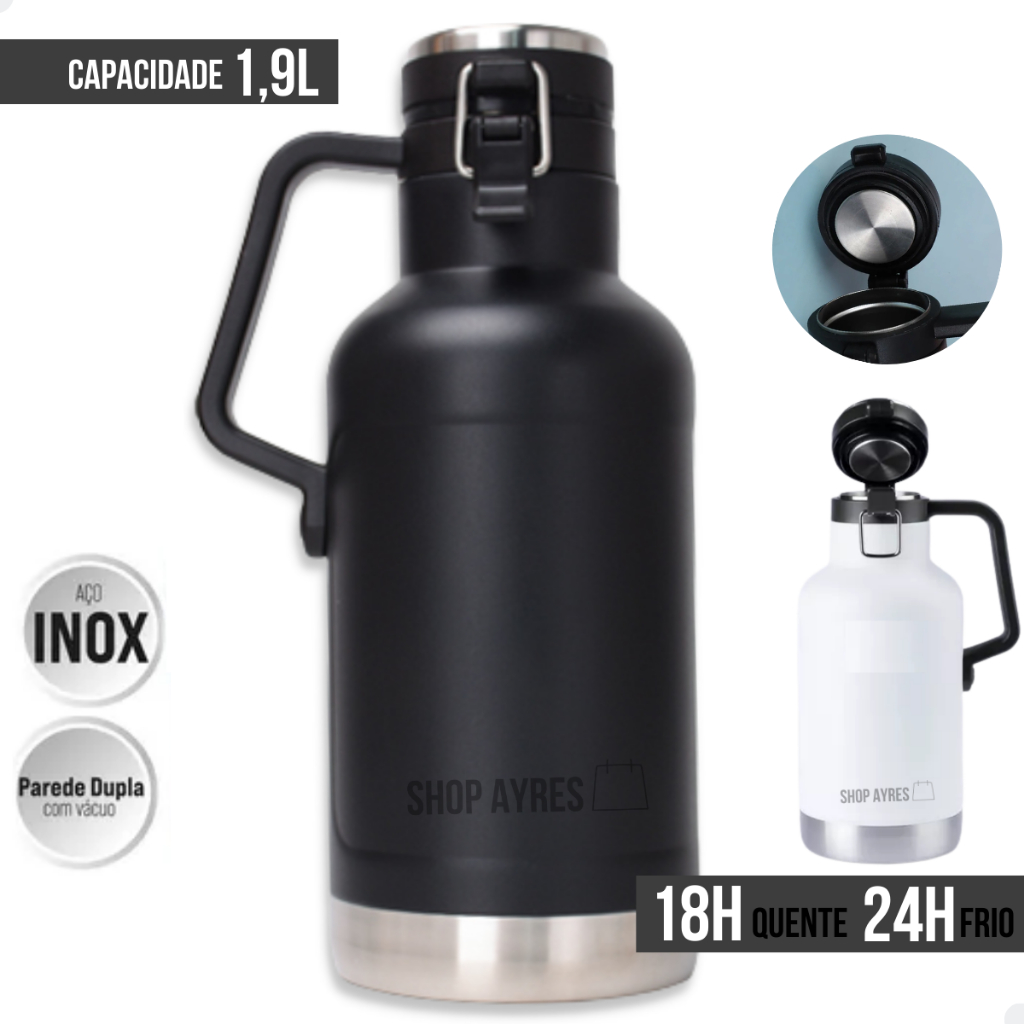 Growler Térmico 1,9 Litros Dupla Camada Vacumm Inox Nf Envio em 24H