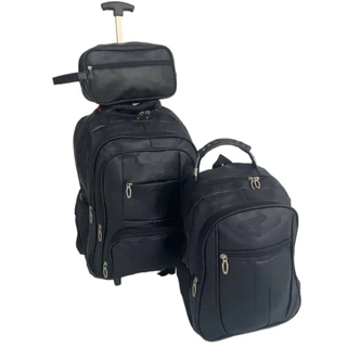 Kit 3 Peças Mala De Viagem Couro Bolsa Mochila Trabalho Impermeável Masculino Feminino