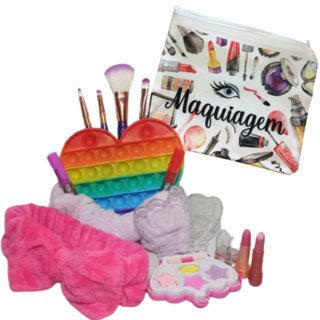 Kit maquiagem trio popit faixa necessarie infantil com sombra e lapis para presente dia das crianças