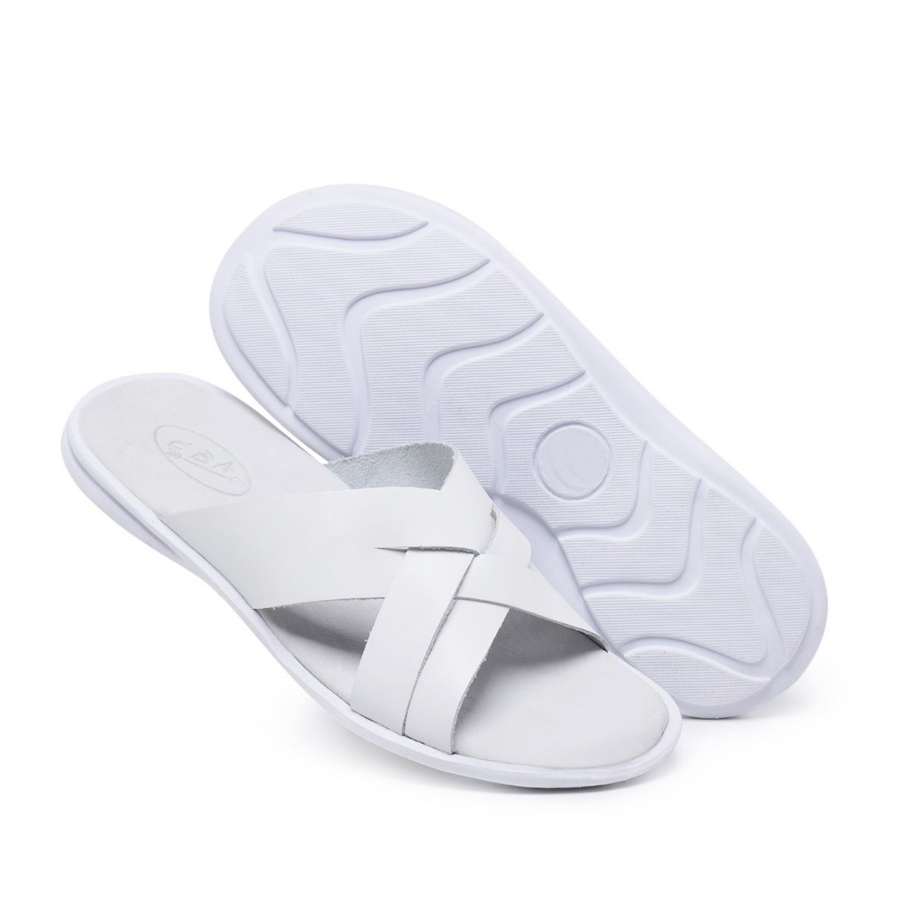 Chinelo Transado de Couro Branco, Chinela Branca Masculina Chinelo Cruzada Branca