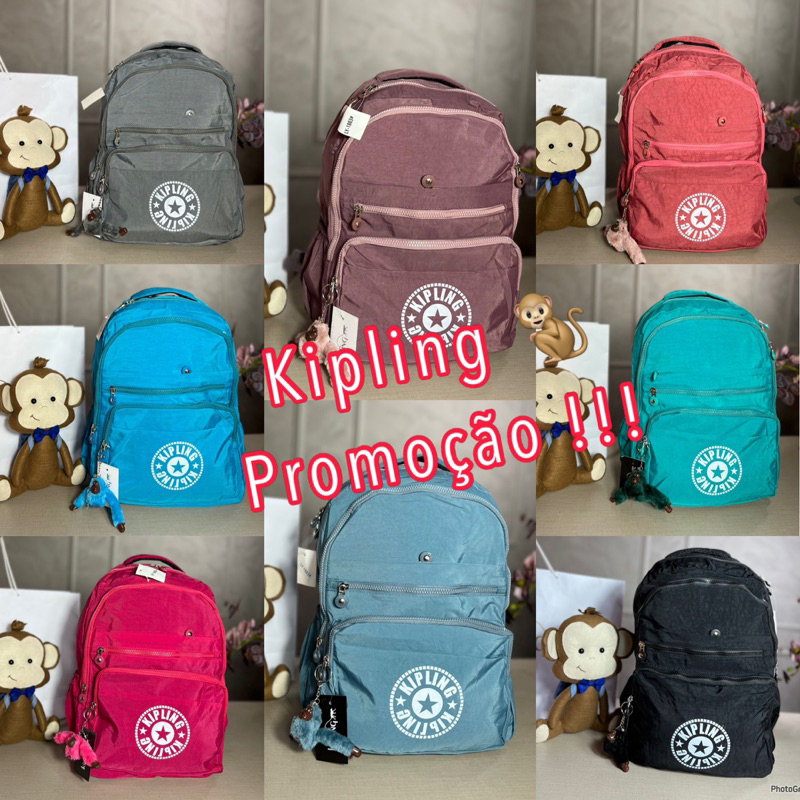 Mochila Kipling Escolar Kipling Grande 47 cm Com Chaveiro Mochila Escolar Executiva Escola Kipling Impermeável Bolsa de Costas promoção Nylon Tactel Macaco Macaquinho