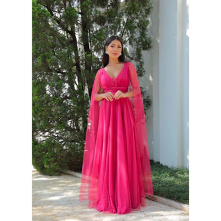 Vestido de Festa Isadora manga capa longa madrinhas noivas elegante