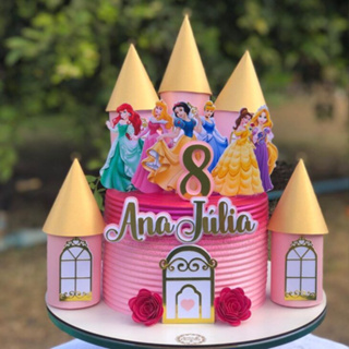 Novo] Bolo De Princesa 3D Castelo Decoração De Bandeira Aniversário Infantil  Suprimentos De Festa De Amor Presente