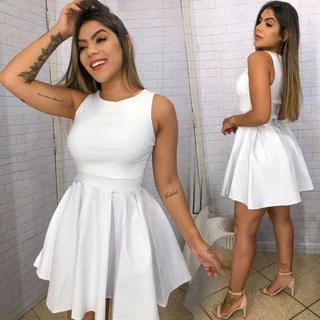 Vestido Princesa Branco Feminino Boneca Rodado de Alça Casamento Batizado