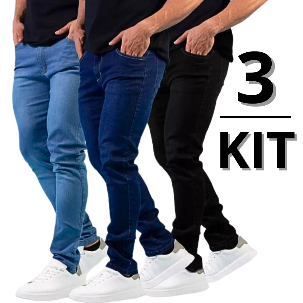 Kit 3 Calças Masculina Jeans Lycra Skinny - Qualidade Premium / Envio Imediato